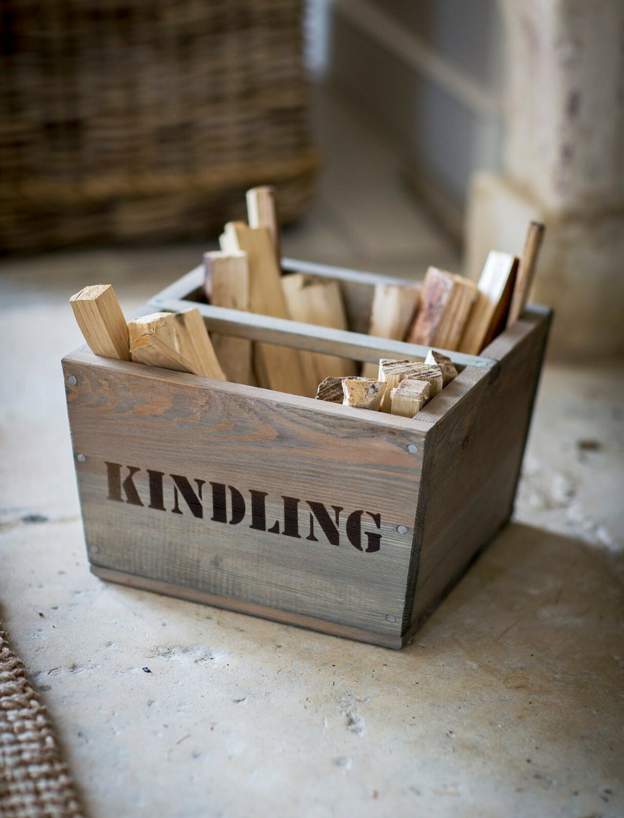 kindling box for sale with kiln-dried fire starting wood
