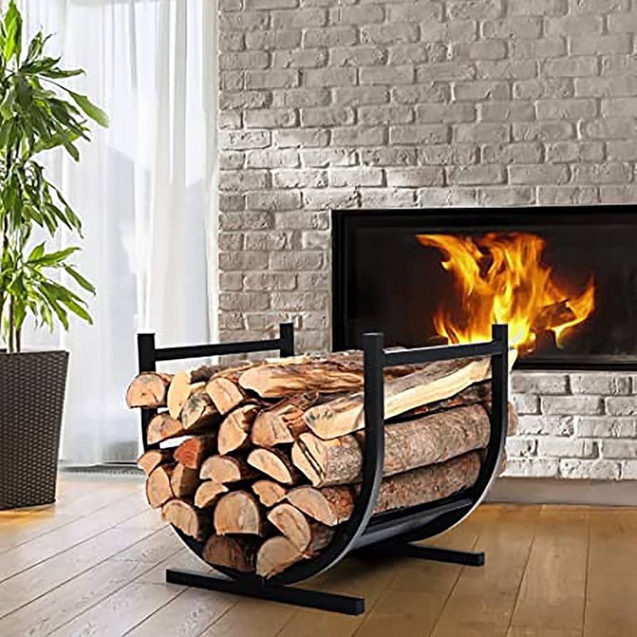 indoor firewood rack for sale used beside a fireplace